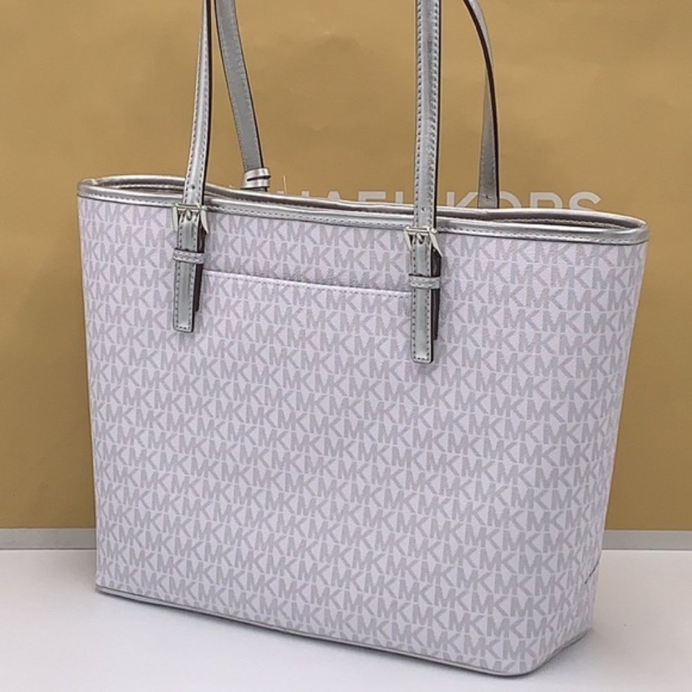 Michael Kors Signature Jet Set Girls Medium Carryall Tote Bright White Multi - Picture 2 of 16